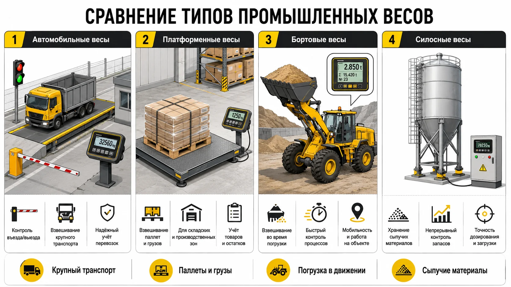 Сравнение типов весов Сравнение бортовых автомобильных платформенных и силосных весов