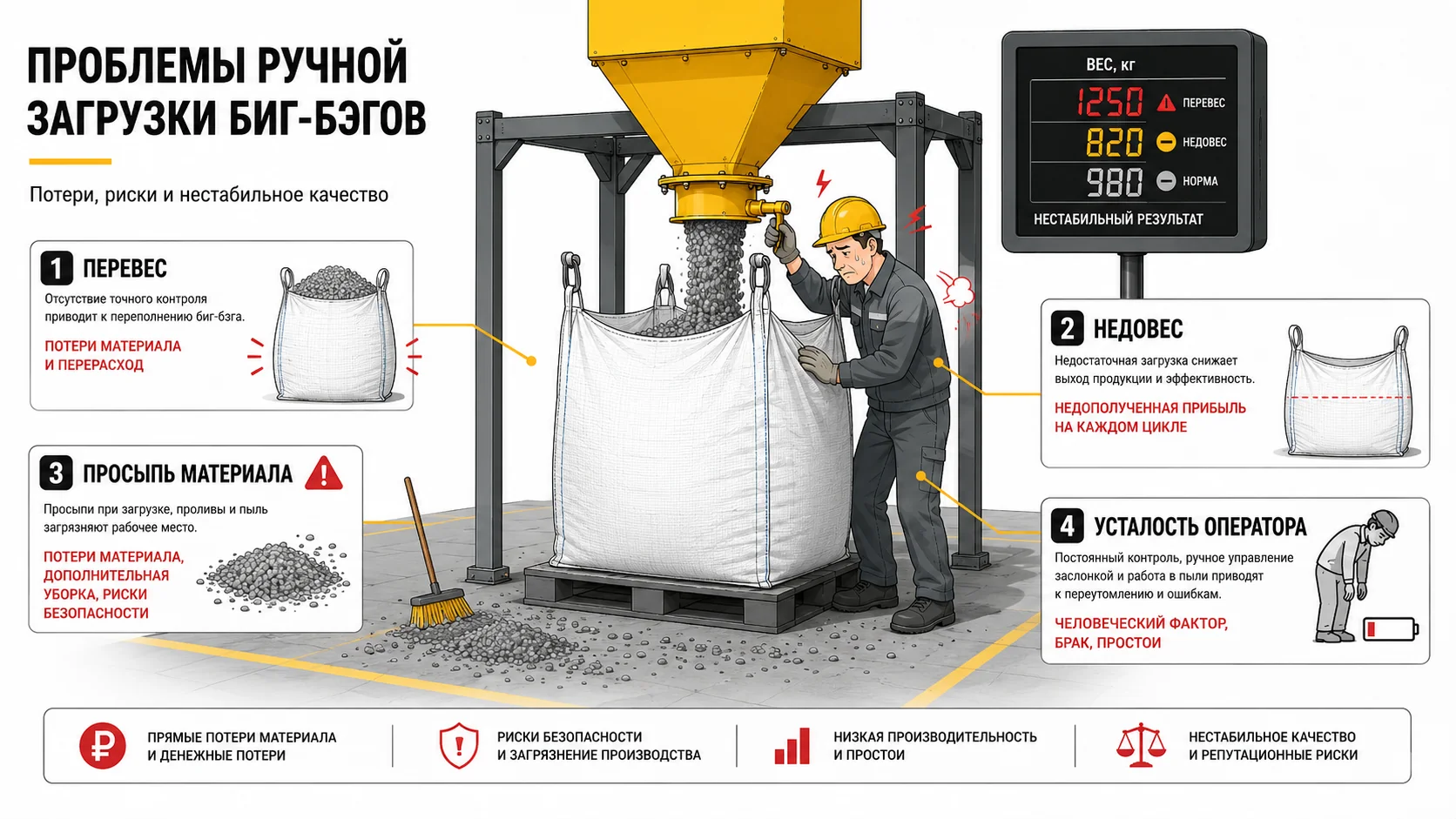 Ошибки ручной фасовки биг-бэгов Ошибки ручной фасовки биг-бэгов и потери сырья