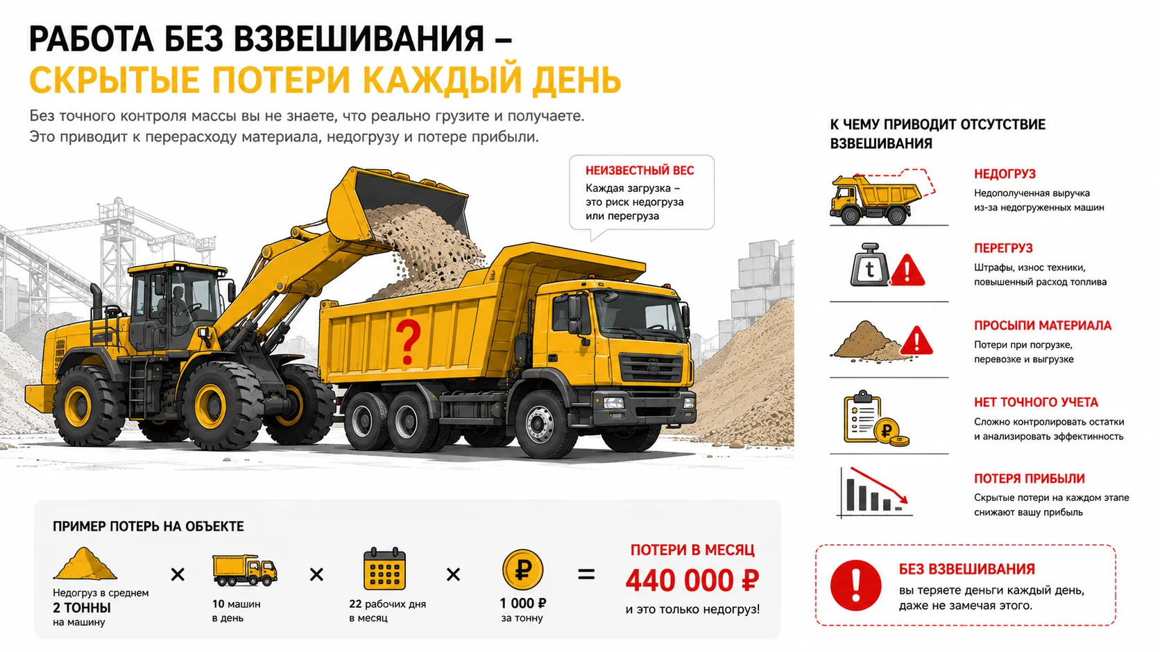 Потери без весового контроля на стройке Потери без весового контроля на стройке