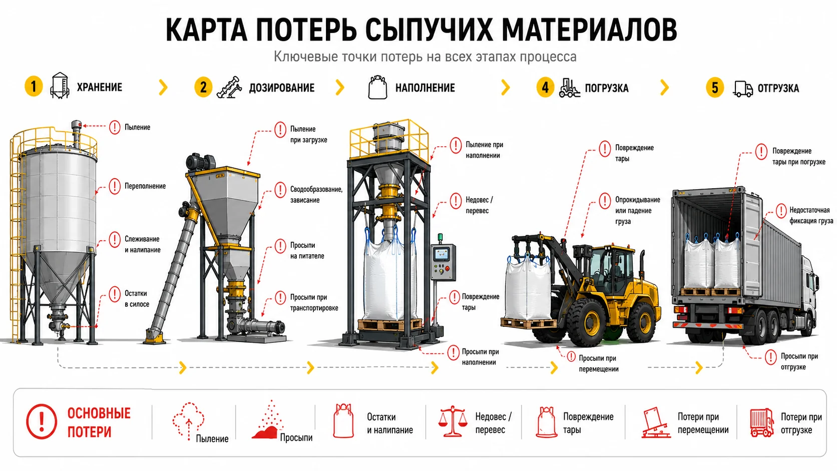 Точки потерь сыпучих материалов Точки потерь сыпучих материалов на фасовке и отгрузке